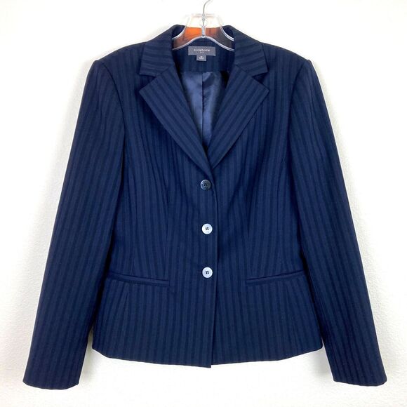 Liz Claiborne 3 Button Blazer Women's Size 10 Blue on Blue Striped Pockets - Picture 1 of 6